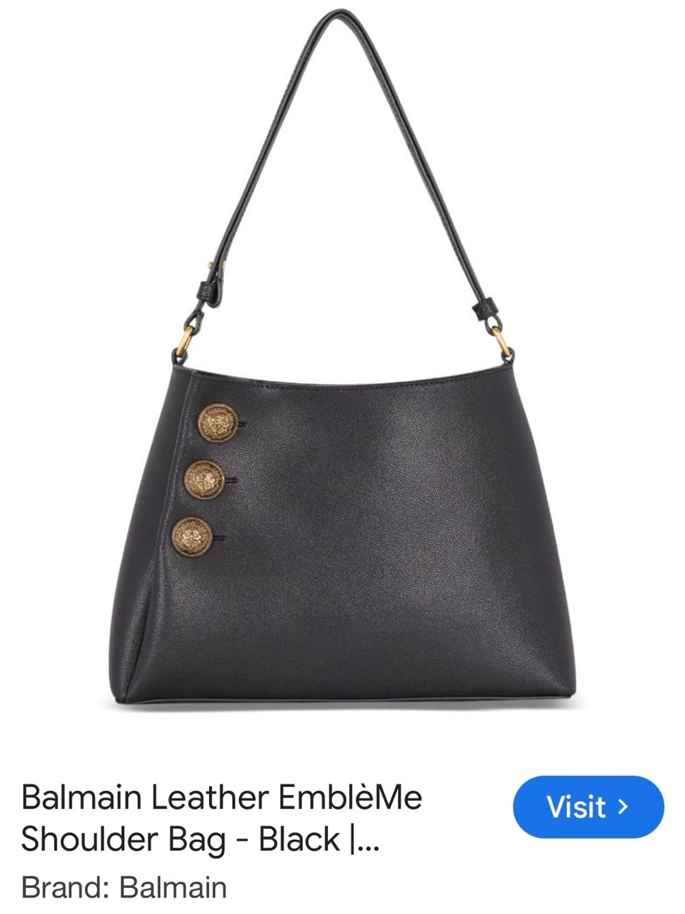 Balmain Black Leather Shoulder Bag with Gold Emblem Buttons - BNWT